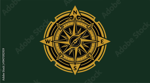 Vintage Compass Rose Nautical Navigation Symbol.