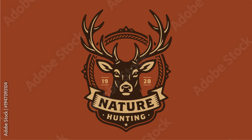 Vintage Deer Head Emblem for Nature Hunting Logo.