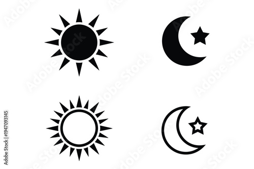Day and Night Symbol Set – Minimalist Sun and Moon Icons