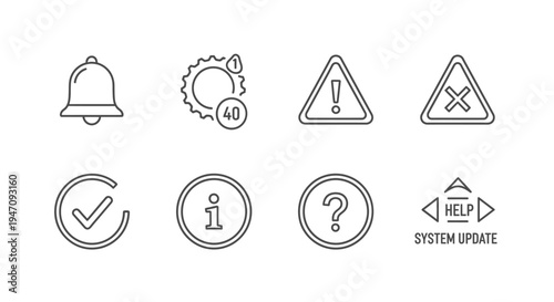 Line icons for notifications, alerts, information, and system updates