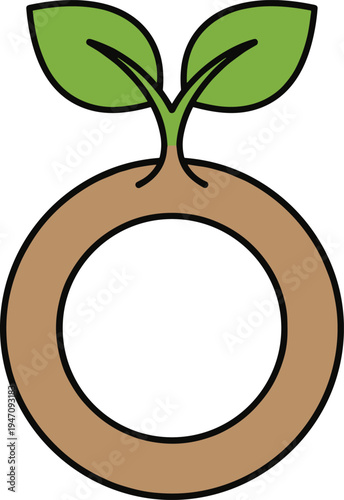 A simple illustration of a peach with a sprouting leaf at the top