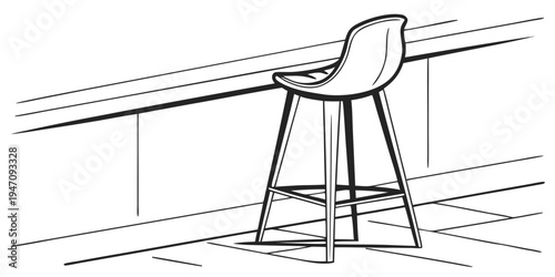 A minimalist line drawing of a modern swivel chair with a sleek design.