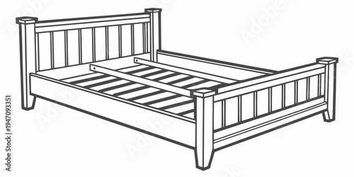 A wooden bed frame with a slatted headboard and footboard