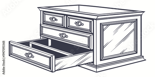 A vintage wooden dresser with multiple drawers and a mirror on top