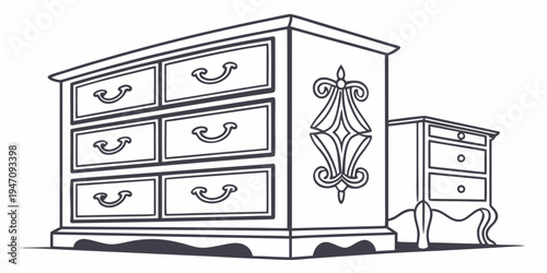 Antique wooden dresser with intricate carvings and matching nightstand