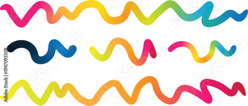 Abstract Color Lines Set. Doodle Color Organic Shaped Wavy Elements.D Waves Shape Elements on White Background. 