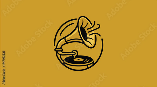 Vintage Gramophone Icon with Record Player.