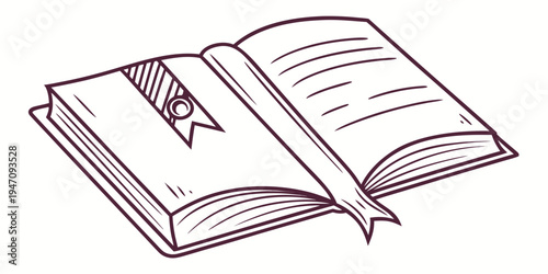 An open book with a bookmark on a white background