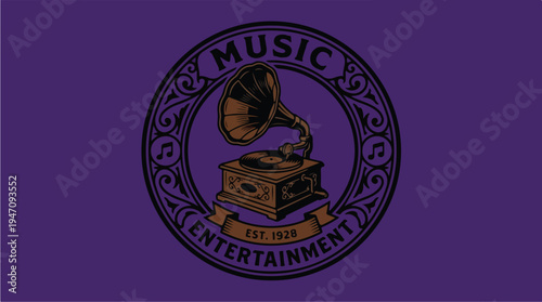 Vintage Gramophone Music Entertainment Logo.