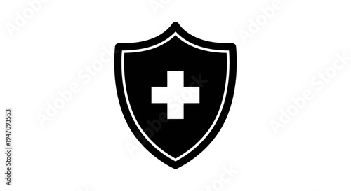 Medical shield icon with cross symbol for health protection
