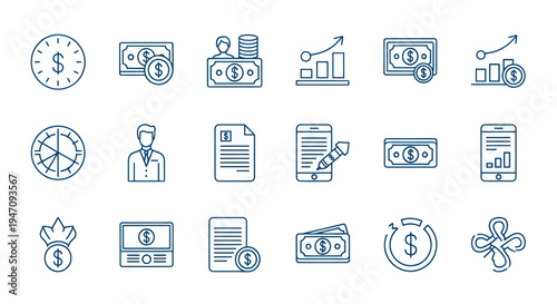 Finance and business icons in blue