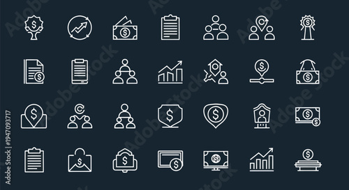 Finance icons set on dark background