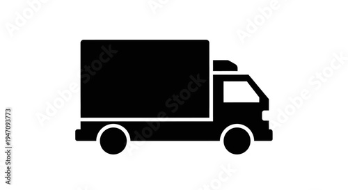 Minimalist black delivery truck icon on white background