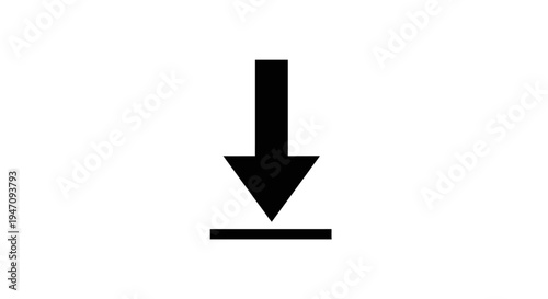 Minimalist black download arrow icon on white background