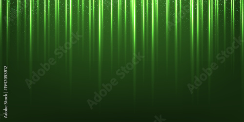 Award background. Green silk curtain luxury backdrop. Color vertical draped satin cloth texture curtain on dark floor stage. Award, presentation scene. Elegant modern vector illustration.