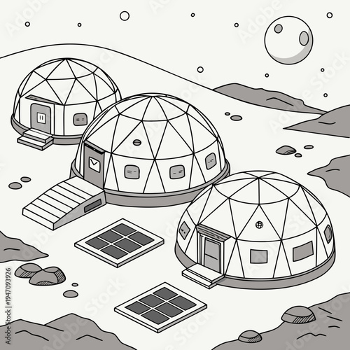 Dome shaped houses on a planetary surface