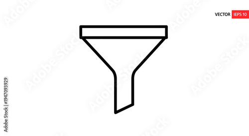 Minimalist black outline funnel icon on white background