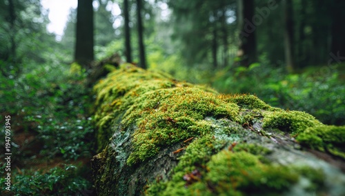 Moss Covered Fallen Log in a Lush Forest Setting.