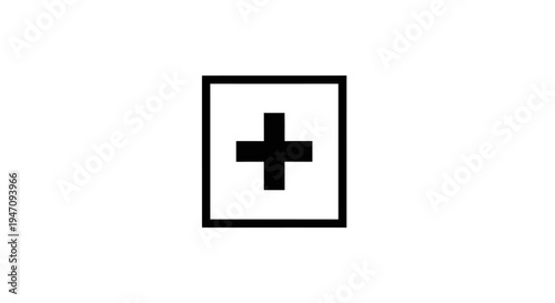 Minimalist black plus sign in square on white background