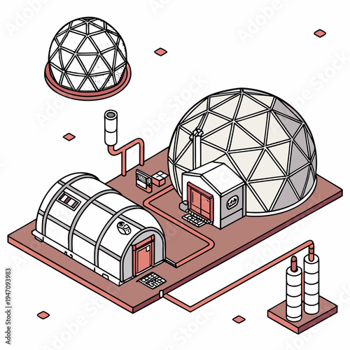 A futuristic geodesic dome greenhouse complex