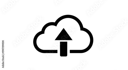 Minimalist cloud upload icon with arrow on white background