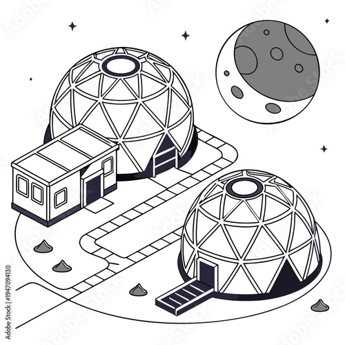 A futuristic space station with domed modules