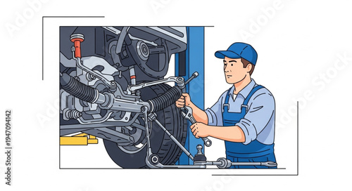 Mechanic Working on a Car.