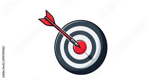 Red Dart Hitting Bullseye on Target Board in Isolated White Background