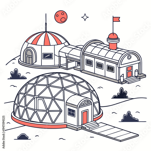 A futuristic domed habitat on a distant planet