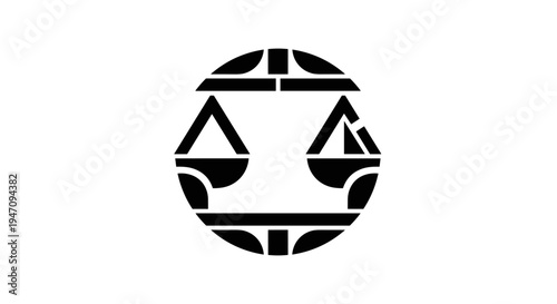 Stylized vector emblem featuring a balance scale, signifying justice, fairness, and legal principles, perfect for branding, professional graphics, and educational design