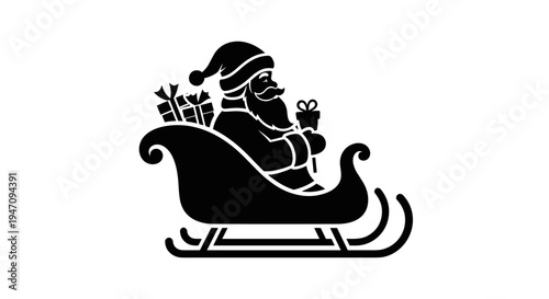 Vector illustration of Santa Claus in a sleigh filled with gifts, perfect for Christmas and holiday designs, isolated on white