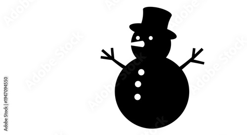 A simple, charming black and white vector illustration of a snowman with a top hat, carrot nose, and coal buttons, perfect for winter holiday designs and seasonal celebrations