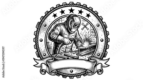 Retro Welding Workshop Emblem Vector Illustration