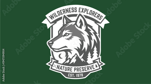 Wilderness Explorers Nature Preserve Wolf Emblem.