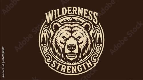 Wilderness Strength Bear Emblem Logo Design.