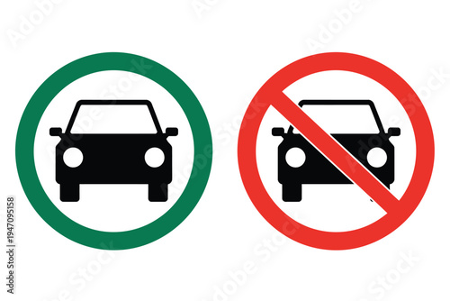 Yes and No Car Sign Icons – Vector Clipart on Transparent Background