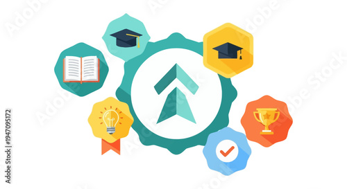 Professional Development and Academic Success Icon Set. Learning, Growth, Achievement, and Progress Concept. Flat Vector Illustration.