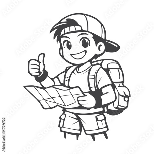 Cheerful Explorer Boy Drawing