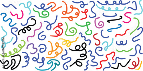 Vibrant colorful squiggles on white background