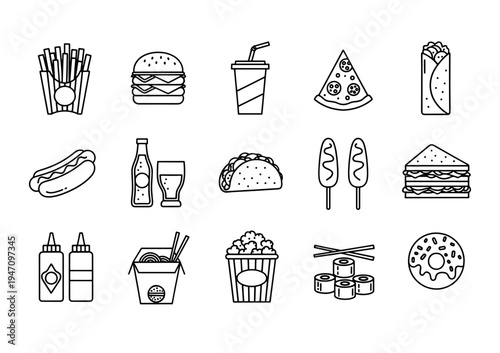 Fast Food Related Line Icon Set