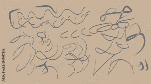 abstract flowing black lines on beige background minimalist chaotic hand drawn curves expressive modern art freeform composition experimental digital drawing contemporary design texture pattern artwor