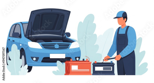 Mechanic Working on Car Engine.