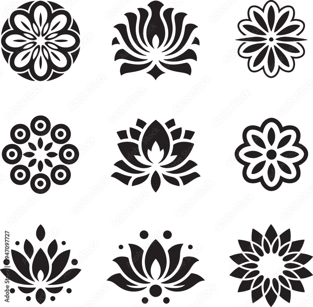 Fototapeta premium Set of various floral designs and patterns