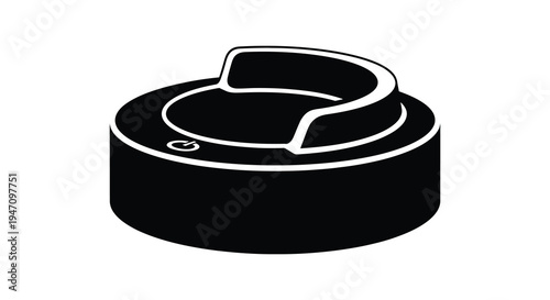 A stark black silhouette depicts a modern robotic vacuum cleaner showcasing its circular design silhouette high quality professional