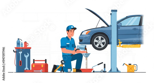 Mechanic working on car.