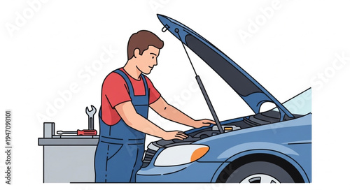 Mechanic Working on Car.