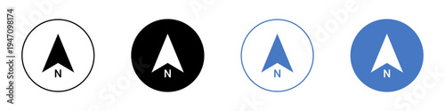 North direction compass needle icons with 'N' in various circular designs, for navigation.