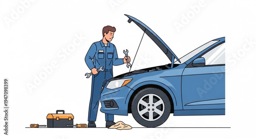 Mechanic Working on Car.