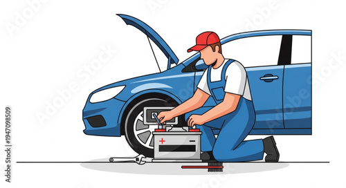 Mechanic working on car.