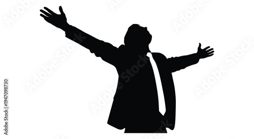 A joyful businessman with arms outstretched in celebration displaying a dynamic and uplifting pose silhouette high quality professional